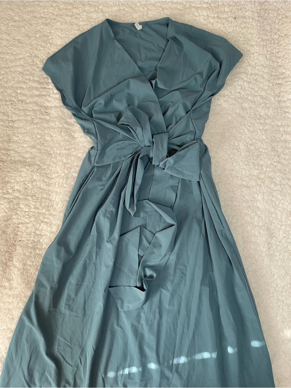 HALARA Dusty Teal V‑Neck Tie‑Waist Maxi Dress NWOT